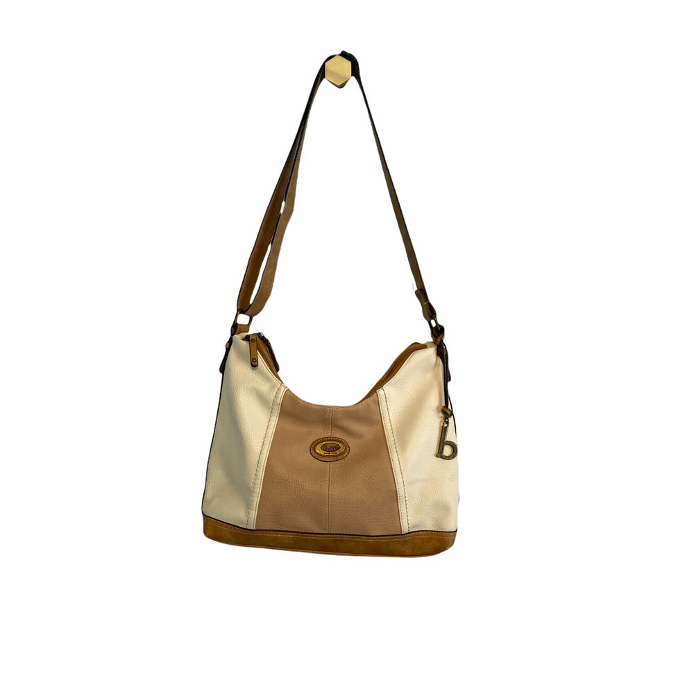 BOC Born Concept Shoulder Bag Purse Beige/Ivory Double Compartments Zippers